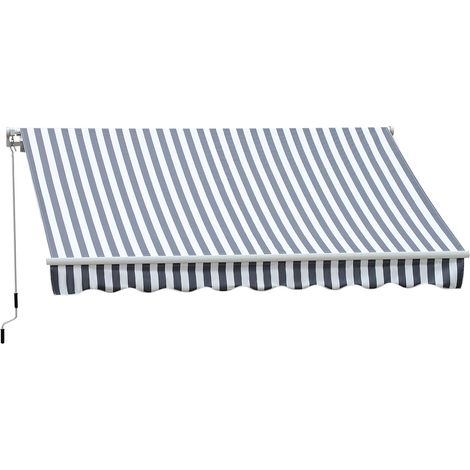 Store banne à bras articulés pare-soleil manivelle aluminium gris/blanc 2,95 x 2,45 m