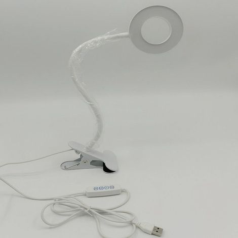 Lampe de Bureau Pince Lampe de Lecture Clipsable Luminosité Réglable Lampe Pince pour Lit Lampe Bureau Led USB pour Étude et Travail, Blanc (1/5)