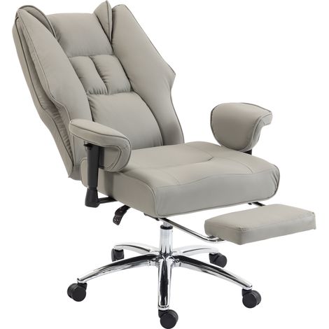 HOMCOM Sedia da Ufficio Reclinabile in Pelle PU con Poggiapiedi, Grigio Chiaro