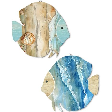 Décoration Murale Poisson en Bois Décor Rustique Maison de Plage Style Marin pour Salle de Bain et Maison de Lac (1/5)