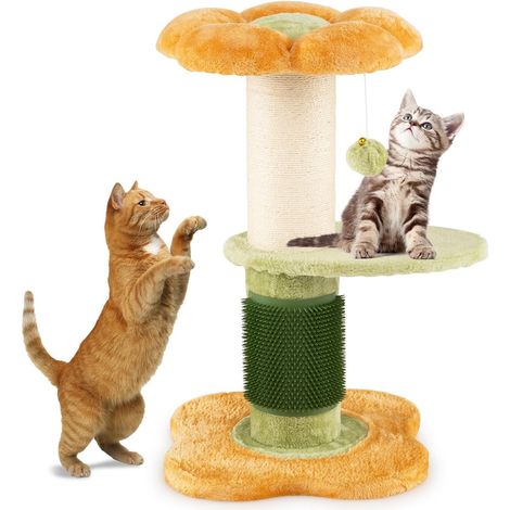 COSTWAY Albero per Gatti da Interno Alto 69 cm, Tiragraffi per Gatti a Forma di Fiore con Piedistallo Imbottito in Pile, Tiragraffi in Sisal e Pallina Appesa, Mobili per Gattini a Più Livelli (Giallo) (1/5)