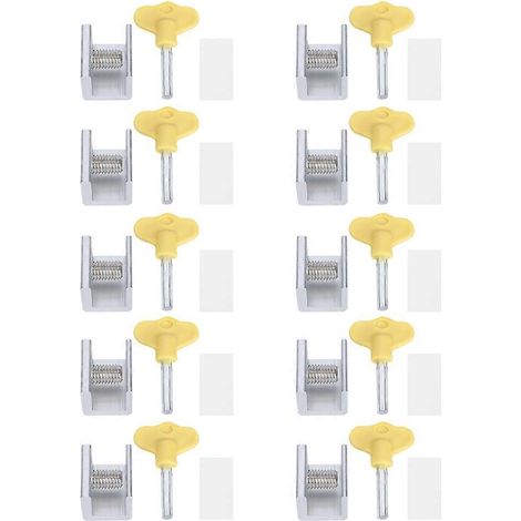 Verrou de fenêtre coulissante 10 pièces, sécurité enfant en alliage d'aluminium, bloqueur de glissière avec clés, anti-effraction pour fenêtres (1/5)