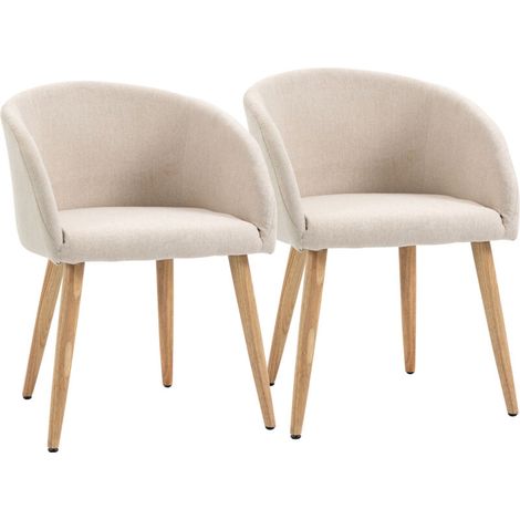 HOMCOM Lot de 2 chaises de salle à manger chaise de cuisine Design scandinave - Pieds inclinés effilés Bois Caoutchouc - Assise Dossier accoudoirs ergonomiques Aspect Lin Beige (1/5)