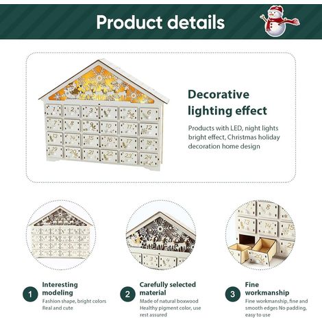 Calendario dell'Avvento in legno con 24 cassetti e luci a LED, riutilizzabile per creare decorazioni natalizie uniche fai da te - ALTRO (1/3)