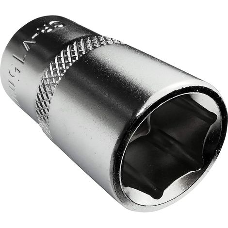 Douille de Vissage/Embout - Courte - 1/2x15mm - pour Clé/Cliquet Manuelle/Pneumatique - Corps Cylindrique - Hexagonale/6 Pans Allen - en Acier CR-V - Couleur Argent