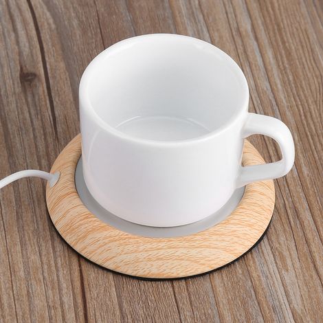 Chauffe-tasse USB imitation bois, sous-tasses chauffantes, coussin chauffant pour café, aspect bois clair (1/5)
