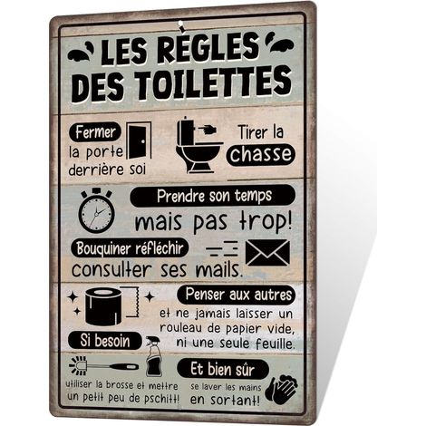 Plaque Métallique "Les Règles des Toilettes" avec Design Humoristique et Illustrations - Décoration Murale pour WC et Toilette Salle de Bain, Toilettes, Cadeau Original et Drôle, 20x30 cm (1/5)