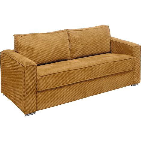 Divano letto 4 posti a ribalta Letto con doghe larghe 160 cm Materasso 18 cm in Velluto coste Giallo senape - LORETO (1/5)