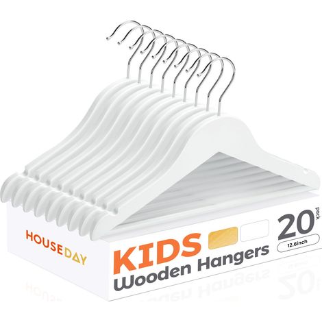 Lot de 20 cintres en Bois pour Enfants - Cintres en Bois pour vêtements de bébé - Cintre avec Barre antidérapante pour Pantalon - Crochet pivotant à 360° - Blanc (1/5)