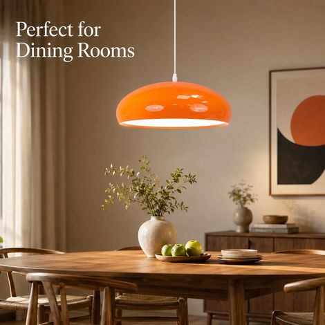 JOYINLED Orangefarbene Kuppel-Pendelleuchte im nordischen Stil (35 cm) – Metall-Pendelleuchte mit 3 Flammen für Esszimmer, Schlafzimmer, Kücheninsel oder (E26/E27-Fassung-Ohne Leuchtmittel)