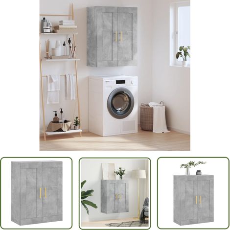 The Living Store Armoire murale gris béton 69,5x34x90 cm bois d'ingénierie - Armoire Murale - Meuble De Rangement - Armoire Grise - Armoire Suspendu - Buffet Mural (1/5)