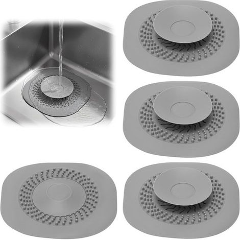 Juego de 4 tapones de desagüe de silicona universales para lavabo, tapón de desagüe flexible en color gris (1/5)