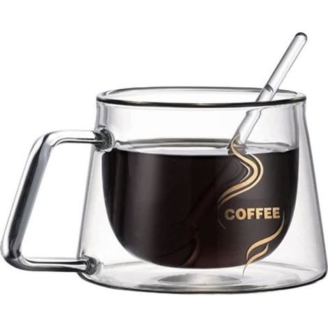 Double-walled espresso cups, insulated coffee mug with handle, ultra-resistant thermo-borosilicate drinking glasses (1/4)
