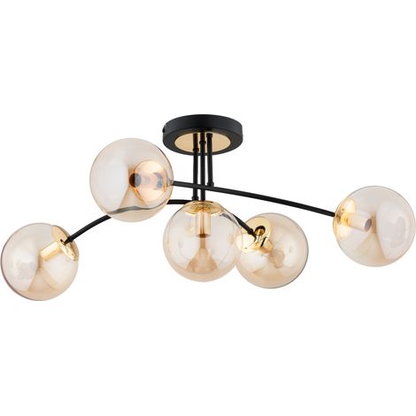 Plafonnier glamour noir/or 5 globes ambre E14 LATINA (1/3)