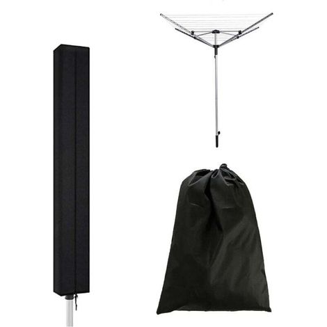 Housse de Protection pour Séchoir à Linge Rotatif 160 x 15 x 15 cm Housse Sechoir Parapluie Imperméable Housse Parapluie Sechoir Oxford avec Fermeture éclair et Cordon de Serrage (Noir)-Crezuo