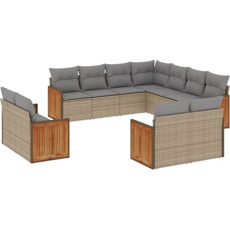 Maison Exclusive - Salon de jardin 11 pcs avec coussins beige résine tressée (1/3)