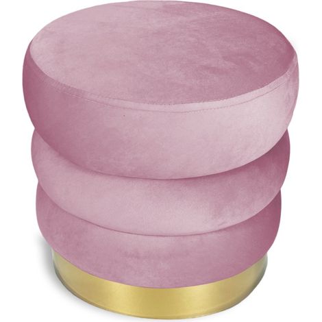 POUF Poggiapiedi Cilindro VELVET Trapuntato in Velluto Unito Rosa (1/4)