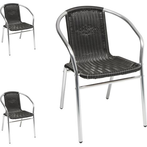 3 Stück Bistro Stapelstuhl Aluminium / Rattan schwarz-M537481-3 (1/2)
