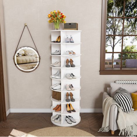 Tour de rangement à chaussures 60x60x184 cm blanc en PVC avec rotation 360° et 8 niveaux (1/5)