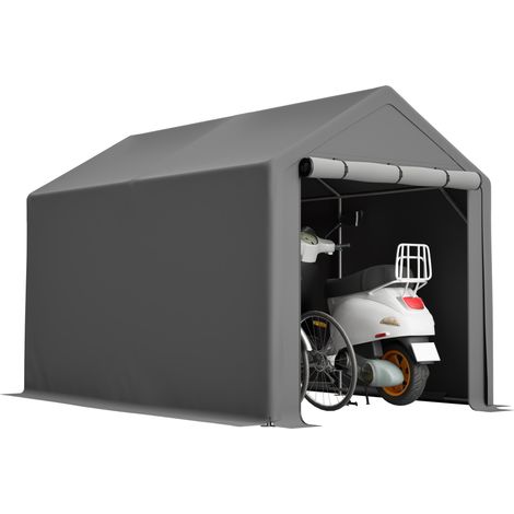 Abri de jardin XXL 296x190x200 cm – garage à vélos, rangement pour outils et équipements – tente de stockage, structure robuste – gris foncé (1/5)