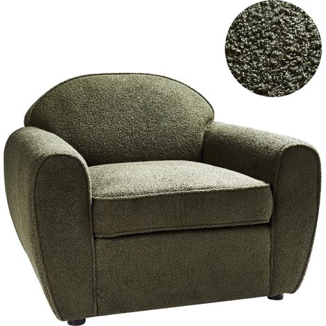 Sillón moderno tapizado de tela bouclé respaldo acolchado grueso verde oscuro Ellede (1/5)