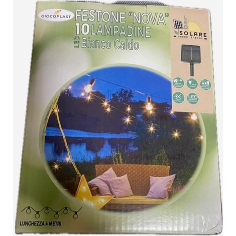 FESTONE LUMINOSO 10 LAMPADINE CON LED BIANCO CALDO SOLARE (1/3)