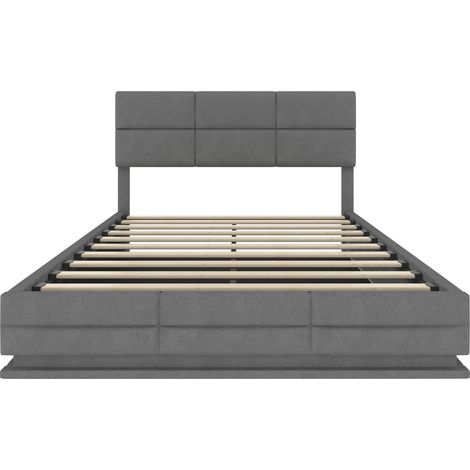 Letto contenitore in velluto grigio 140x200 cm con LED, USB-C e testiera regolabile (1/5)