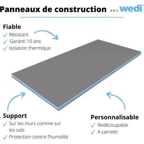 Wedi – Panneau d'isolation en mousse XPS 260 x 120 x 1,25 cm – Étanchéité et isolation thermique – Compatible carrelage et revêtements