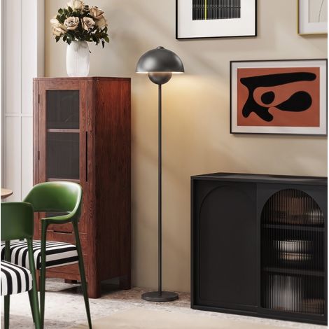 Lámpara de pie de metal gris con interruptor de pie, casquillo E27, 155 cm OKMYHOME (1/5)