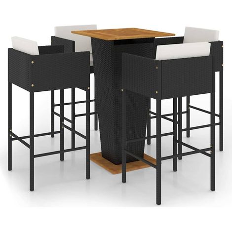 Maison Exclusive - Set Bar da Giardino 5 pz con Cuscini in Polyrattan Nero (1/5)