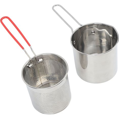 Petite friteuse en inox, type bec verseur, style japonais, économie d'huile, petite portion pour cuisine, set de 3 pièces : poêle à frire + panier égouttoir + couvercle (1/5)