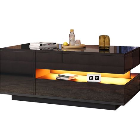 CHICFURN Tavolino da caffè sollevabile 95x50x40 cm in truciolato nero con LED e vano portaoggetti (1/5)