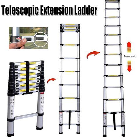 Échelle télescopique en aluminium de 16.5ft / 5m, échelle de grenier Échelle portative Échelle réglable Échelle télescopique escalier mansardé charge maximale 150kg / 330lbs