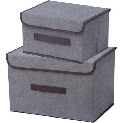 Bac De Rangement Pliable - Avec Couvercle Et Poignée - Pour Vêtements Jouets Livres Chambre - Lot De 2 (1/4)