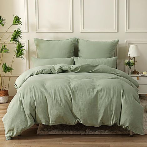 Housse de Couette 240x260 Gaze de Coton - Vert Réglisse (1/5)