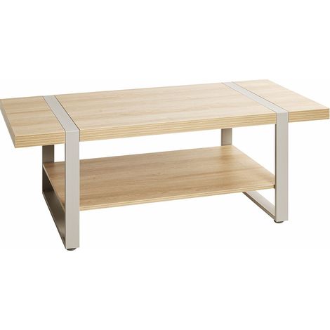 Table basse coloris Chêne naturel et métal gris - Longueur 120 x Profondeur 60 x Hauteur 45 cm (1/5)