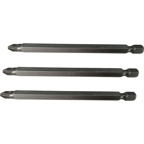Faithfull Pozidriv S2 Power Screwdriver Bits PZ3 x 100mm (Pack 3) FAISBPZ3100