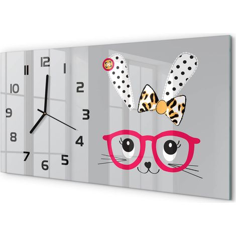 Horloge Murale XXL 60x30 cm Design Moderne en Verre Trempé Salon Salle à Manger Lapin avec des lunettes (1/5)