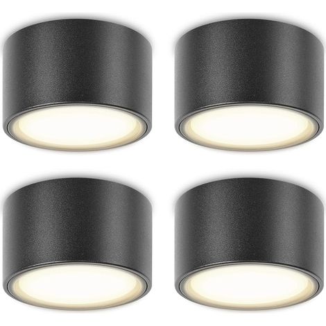 Lot de 4 LED Spot en Saillie Noir 220-240V Ø95x55mm Plafonnier Incluse ampoule GX53 6W Blanc neutre 4000K 660LM Plafonnier Spot LED Luminaire Apparent avec spot à grande surface lumineuse (1/5)