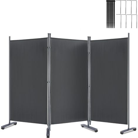 Froadp Paravent Raumteiler mit Rädern 275x180cm Sichtschutz 3 Teilig Trennwand mit Kabelbinder und Nägel (Anthrazit) (1/5)