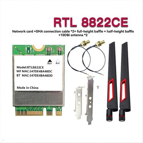 Adaptateur WiFi RTL8822CE, double bande 2,4G/5G 1200 Mbps, interface M.2, Bluetooth 5.1, équipé d'une antenne 10 dBi, prend en charge les bandes 10/11. (1/5)