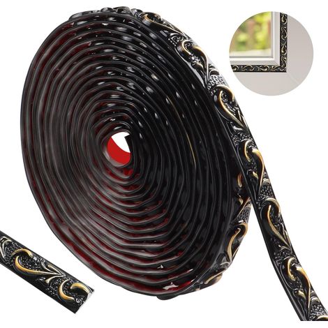 Moulure Murale Flexible 600cm - Autocollant Décoratif Imperméable à l'Eau Moulure Plafond 3D Vintage Pattern pour Décoration de Maison (Noir avec de l'Or - 2cm) (1/5)