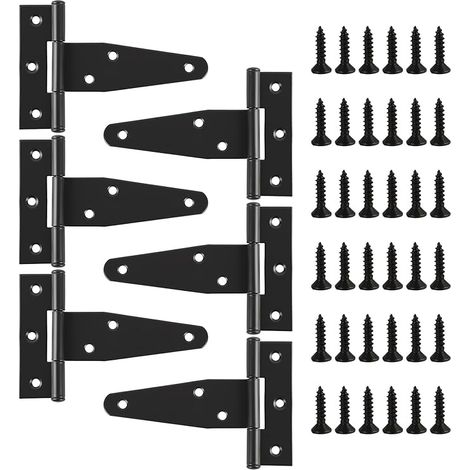 6 PCS Charnières en T, T-Scharniere, Charnières de Porte Noires en T, 100 X 65mm, Charniere Porte Lourde, Charnière Porte Placard et Porte lourde, Penture résistante pour Porte de Grange, Hangar (1/5)