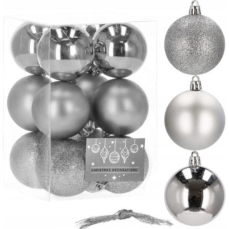 BOLAS DE NAVIDAD DE 6 CM PARA ÁRBOL DE NAVIDAD SET INDESTRUCTIBLE PLATEADO 12pcs (1/5)
