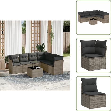 7-tlg. Garten-Sofagarnitur mit Kissen Grau Poly Rattan - Gartenmöbel - Sofagarnitur - Rattan Möbel - Outdoor Möbel - Lounge Set (1/5)