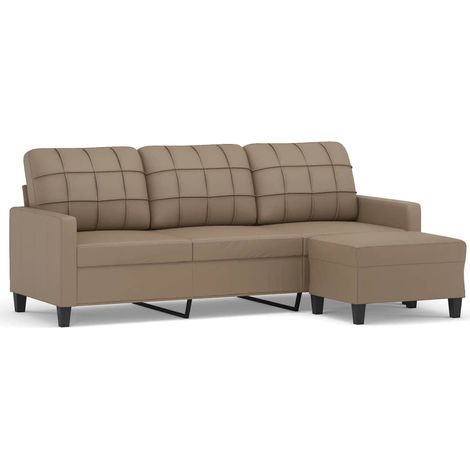 Vidaxl – Canapé convertible 3 places cappuccino – Similicuir durable – Dimensions 198x77x80cm – Repose-pieds inclus – Capacité 110kg par siège (1/5)
