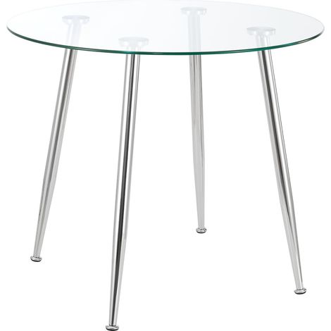 Mesa de comedor redonda de acero templado y cristal 75 x 87 cm cromado transparente 030008706