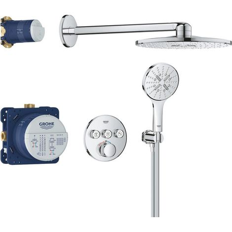 Grohe – Colonne de douche thermostatique Grohtherm SmartControl – Montage encastré – Robinetterie avec 3 vannes d'arrêt – Douchette Euphoria Cosmopolitan (1/5)