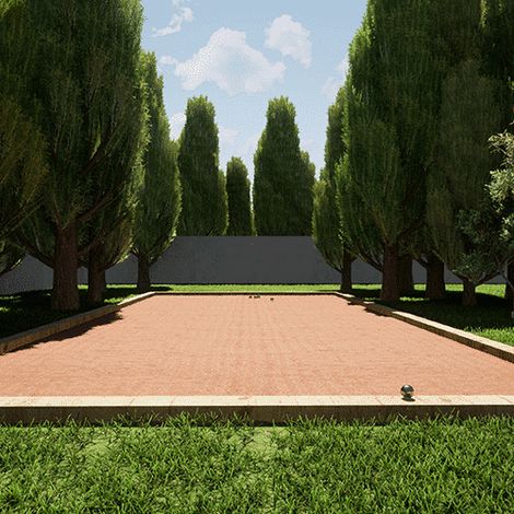 King Matériaux – Kit finition terrain de pétanque 75m² – 40m de poutres en chêne non traitées – 9T de sable stabilisé rose 0/8mm – Géotextile 75m² (1/5)