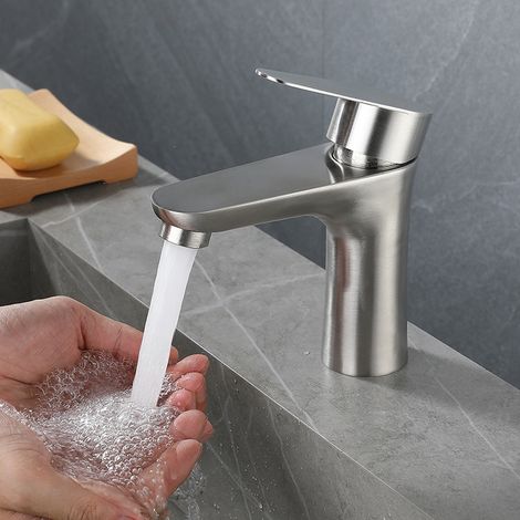 Moderne Robinet Salle de Bain, Design Elégant Robinet Lavabo, Mitigeur en Laiton, Eau Chaude et Froide Disponible, Robinetterie Chromé G 1/2 (1/3)
